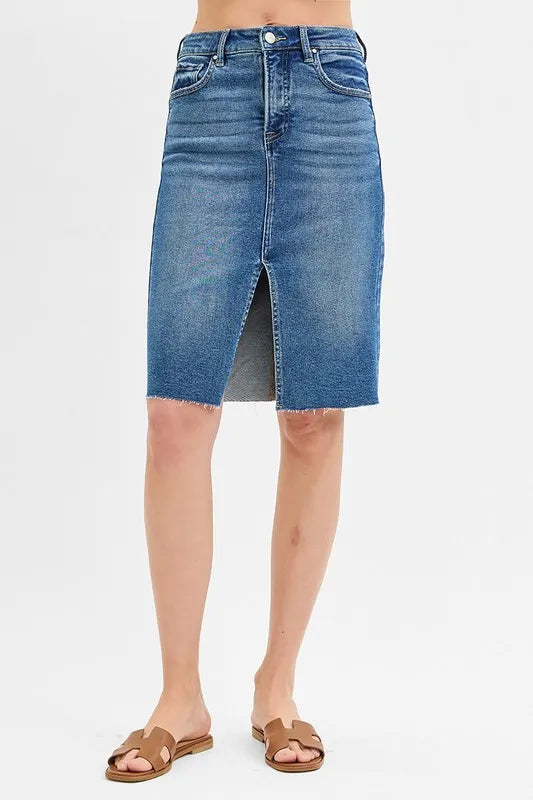 RISEN Full Size High Rise Front Slit Pencil Skirts Plus Size - LoveNest Treasures