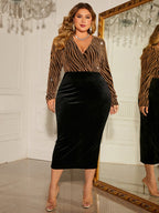 Honey Plus Size Surplice Neck Long Sleeve Slit Dress - LoveNest Treasures