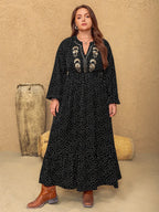 Plus Size Embroidered Polka Dot Notched Long Sleeve Dress - LoveNest Treasures