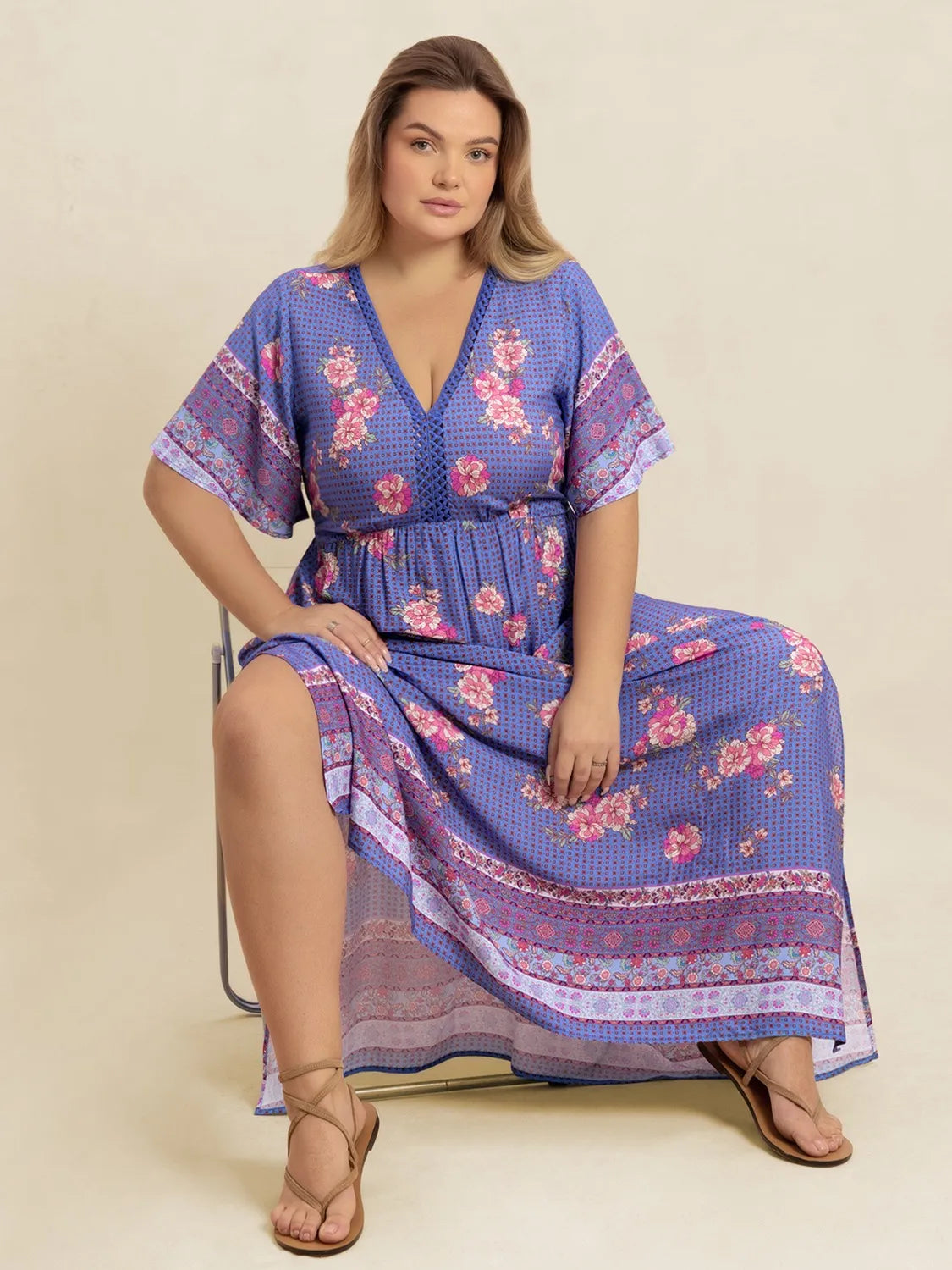 Plus Size Printed V-Neck Flutter Sleeve Dress - LoveNest Treasures