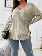 Plus Size V-Neck Long Sleeve T-Shirt - LoveNest Treasures