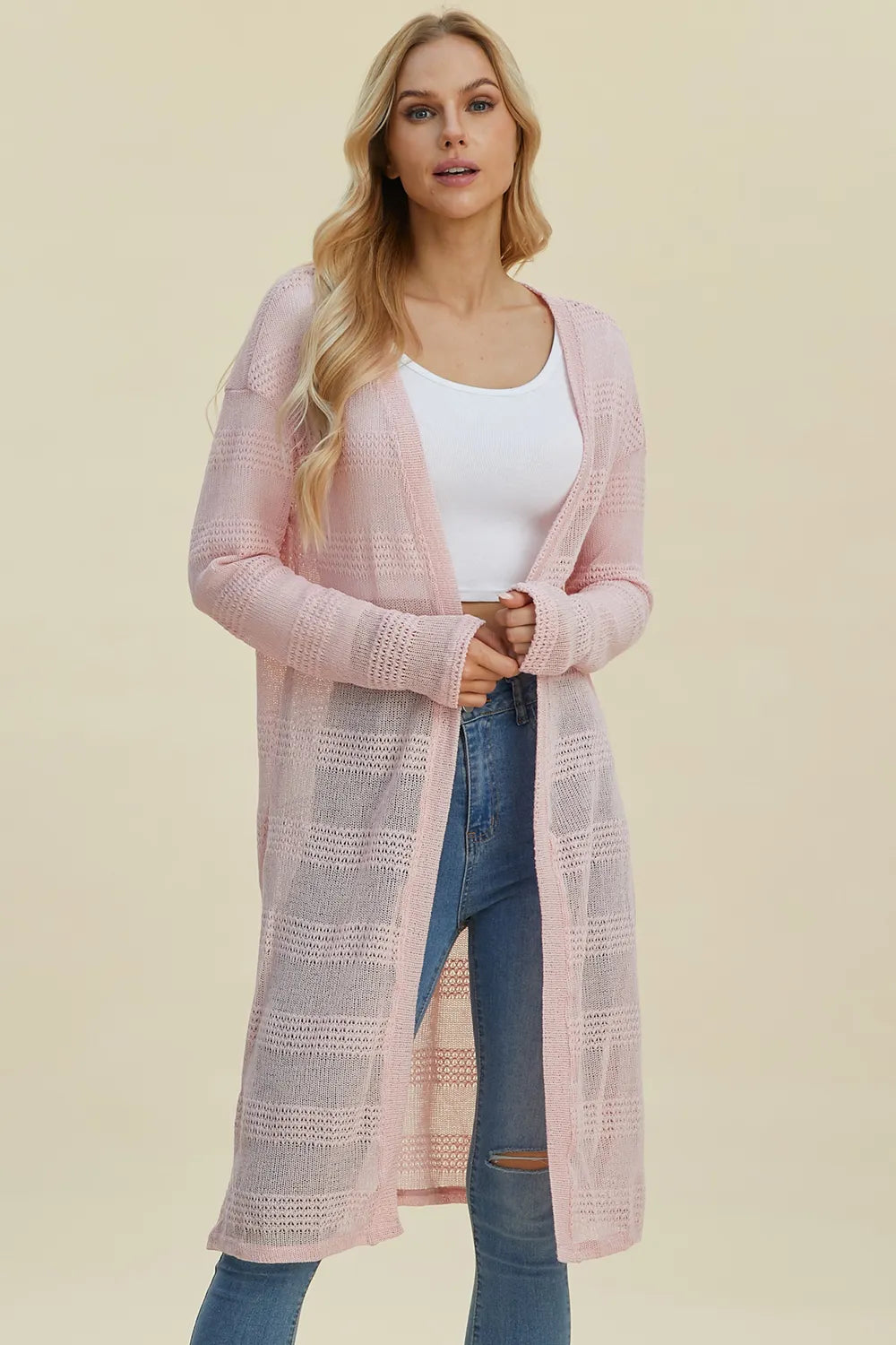 Double Take Full Size Open Front Longline Cardigan - LoveNest Treasures