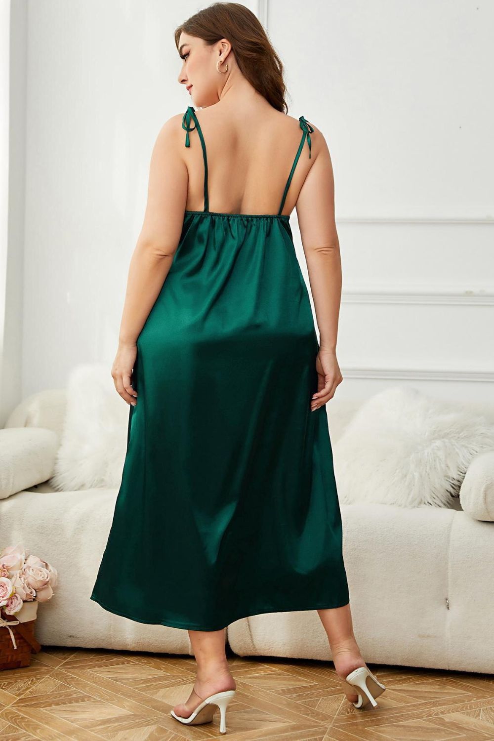 Plus Size Tie-Shoulder Midi Night Dress - LoveNest Treasures