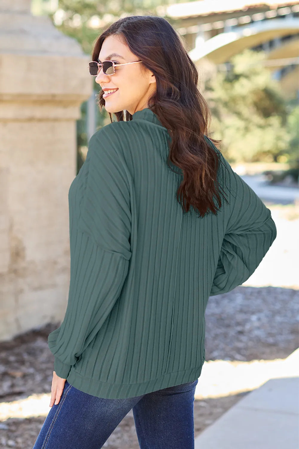 Basic Bae Full Size Ribbed Exposed Seam Mock Neck Knit Top - LoveNest Treasures