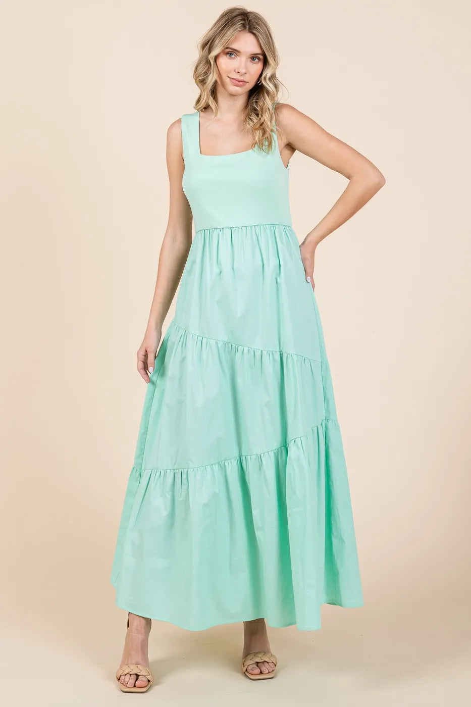 Mittoshop Mix Media Square Neck Maxi Dress - LoveNest Treasures