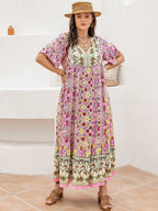 Plus Size Floral Tie Neck Flutter Sleeve Maxi Dress - LoveNest Treasures