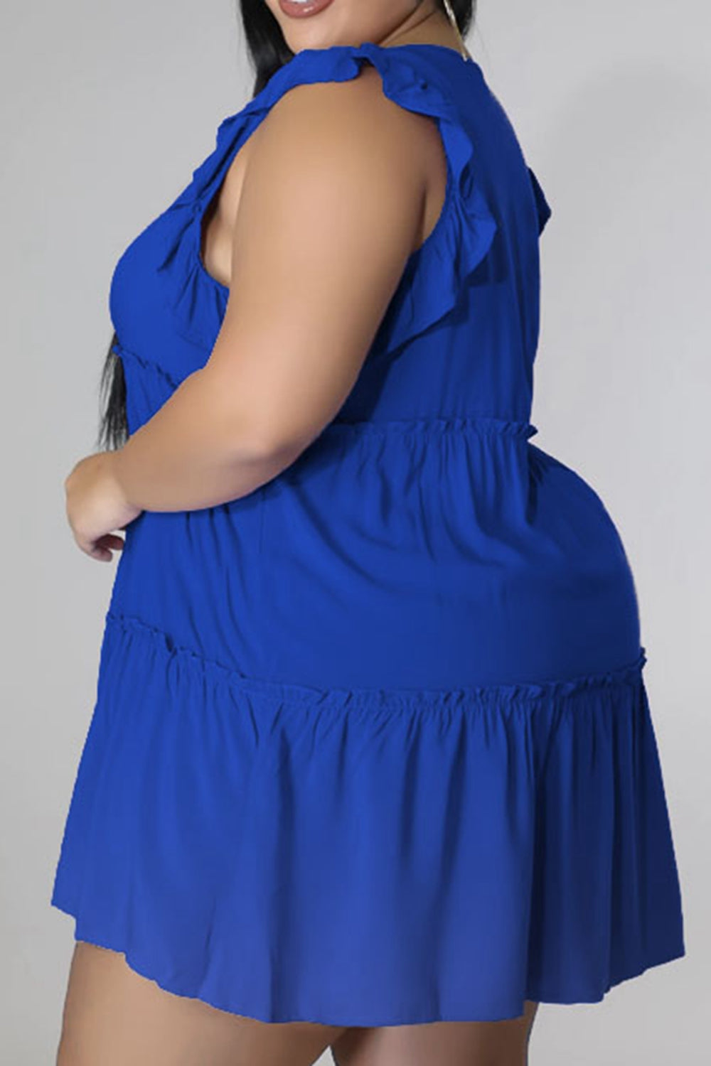 Plus Size V-Neck Frill Trim Mini Dress - LoveNest Treasures