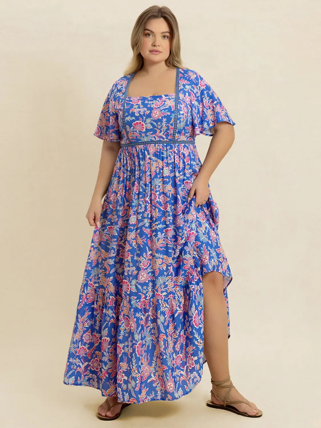 Plus Size Ruched Printed Short Sleeve Dress - LoveNest Treasures