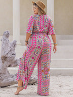 Plus Size Printed Half Sleeve Wide Leg Jumpsuit - LoveNest Treasures