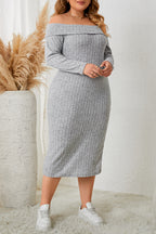 Honey Plus Size Square Neck Long Sleeve Slit Dress - LoveNest Treasures