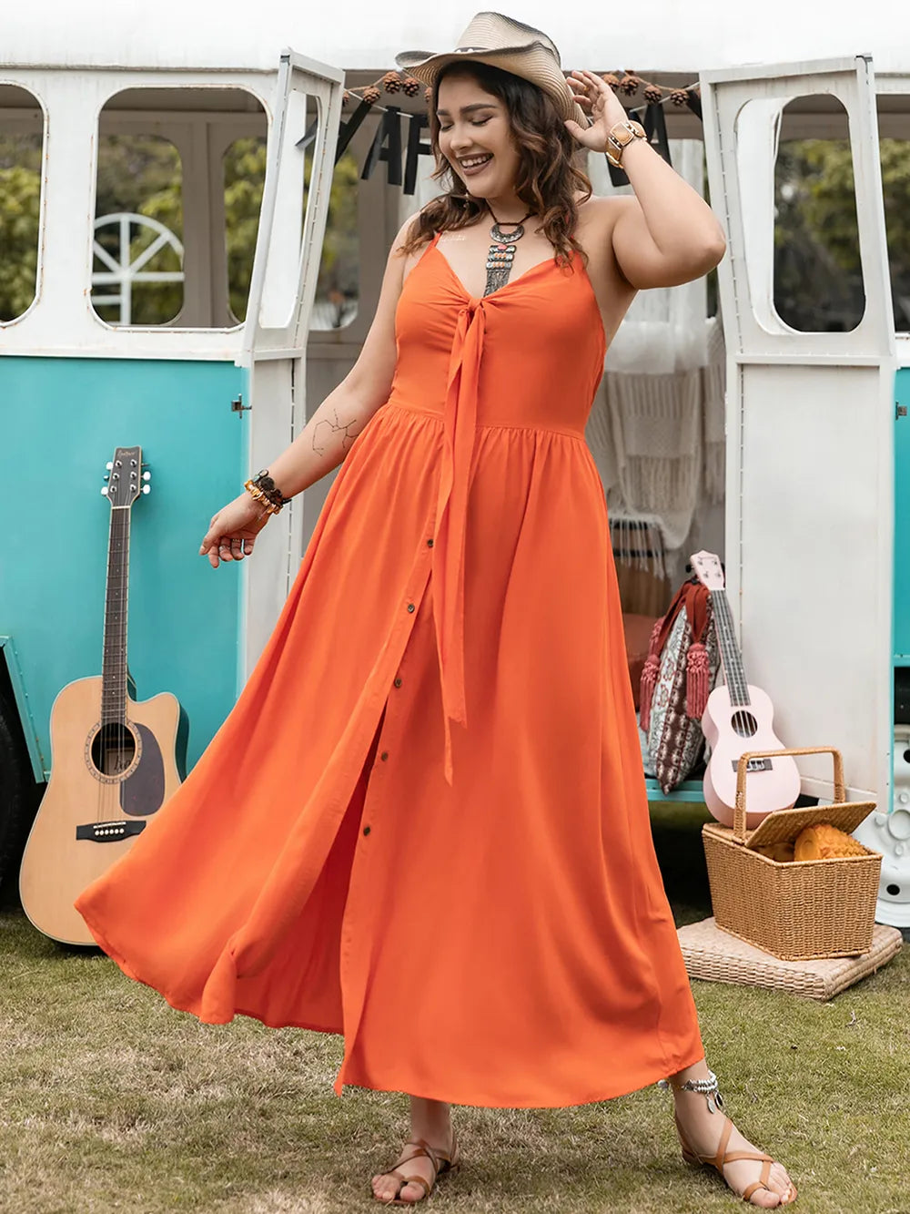 Plus Size Halter Neck Midi Dress - LoveNest Treasures