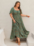 Plus Size Printed Short Sleeve Tiered Maxi Dress - LoveNest Treasures