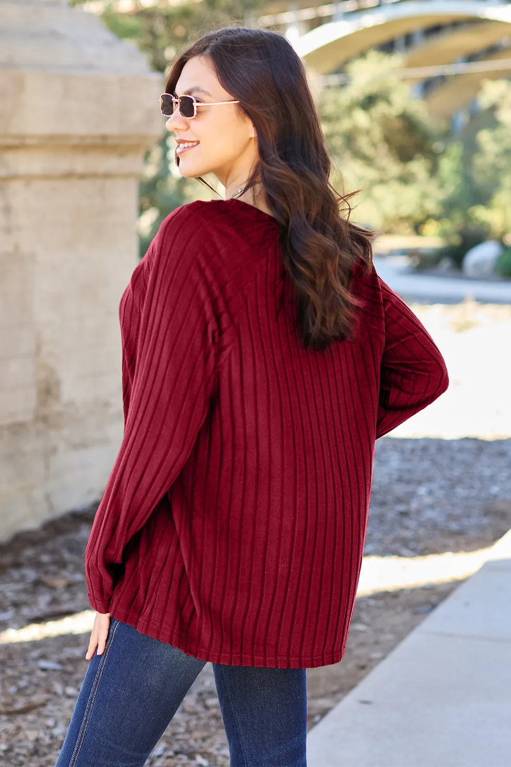 Basic Bae Full Size Ribbed Round Neck Long Sleeve Knit Top - LoveNest Treasures