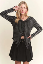 ADORA Distressed Edge Washed Sweater - LoveNest Treasures
