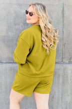 Double Take Full Size Texture Long Sleeve Top and Drawstring Shorts Set - LoveNest Treasures
