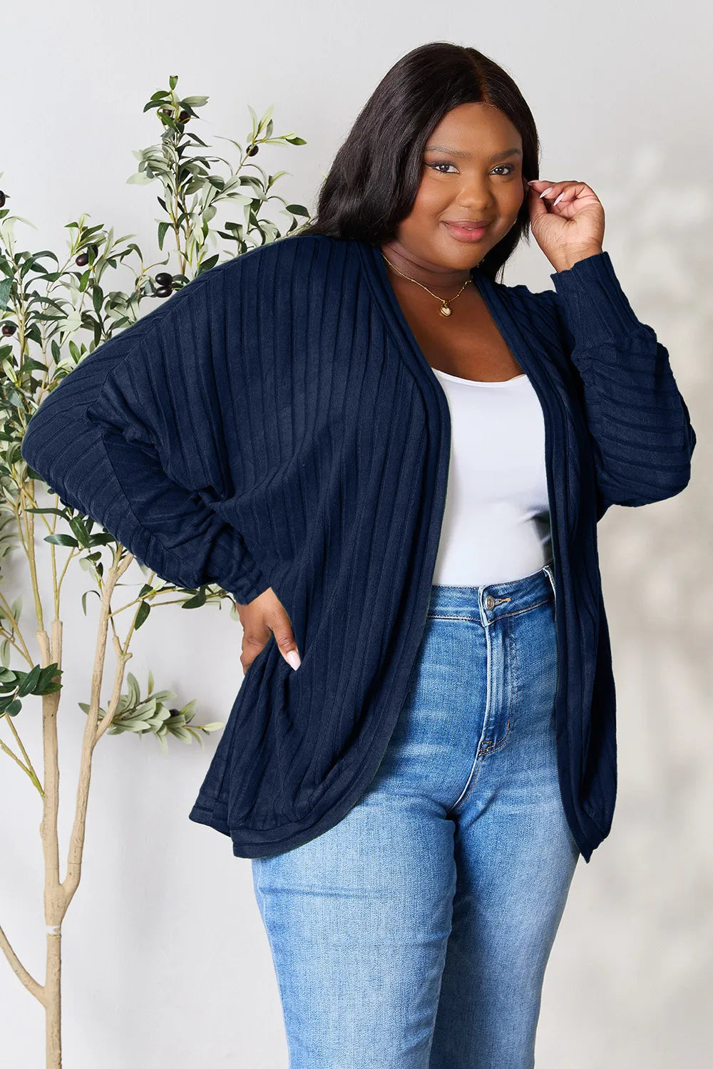 Basic Bae Full Size Ribbed Cocoon Cardigan - LoveNest Treasures