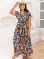 Plus Size Ruffled Printed Cap Sleeve Dress - LoveNest Treasures