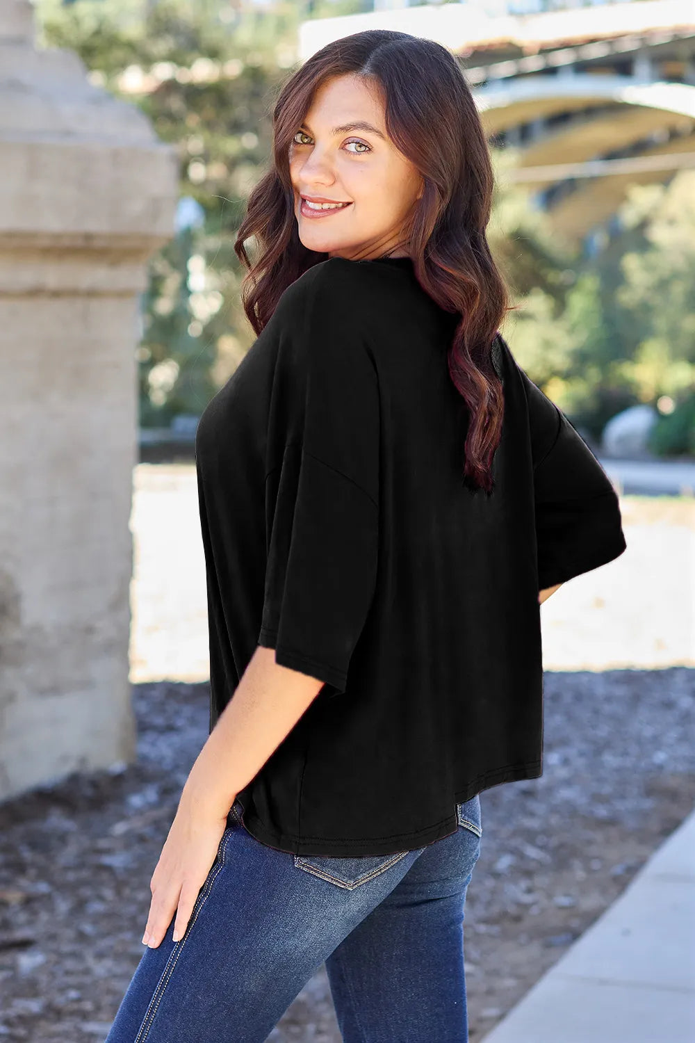 Basic Bae Bamboo Full Size Round Neck Drop Shoulder T-Shirt - LoveNest Treasures