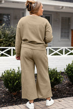 Double Take Full Size Textured Long Sleeve Top and Drawstring Pants Set - LoveNest Treasures
