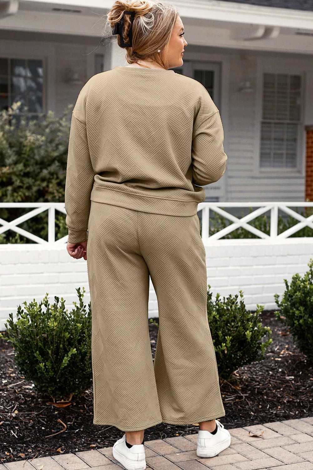 Double Take Full Size Textured Long Sleeve Top and Drawstring Pants Set - LoveNest Treasures