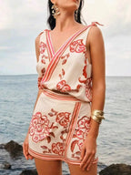 Printed Surplice Sleeveless Top and Skort Set - LoveNest Treasures