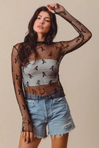SO ME Bow Ribbon Pattern Sheer Lace Top - LoveNest Treasures