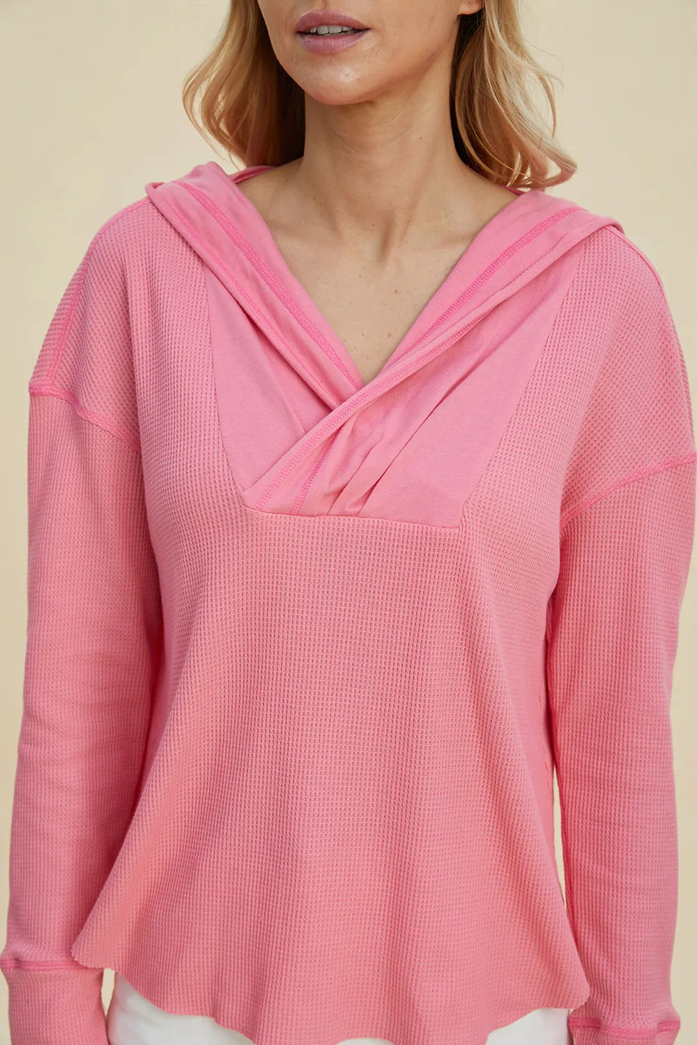 Double Take Full Size High-Low Dropped Shoulder Long Sleeve Hoodie - LoveNest Treasures