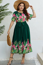 Honey Floral Tie-Waist Round Neck Dress - LoveNest Treasures