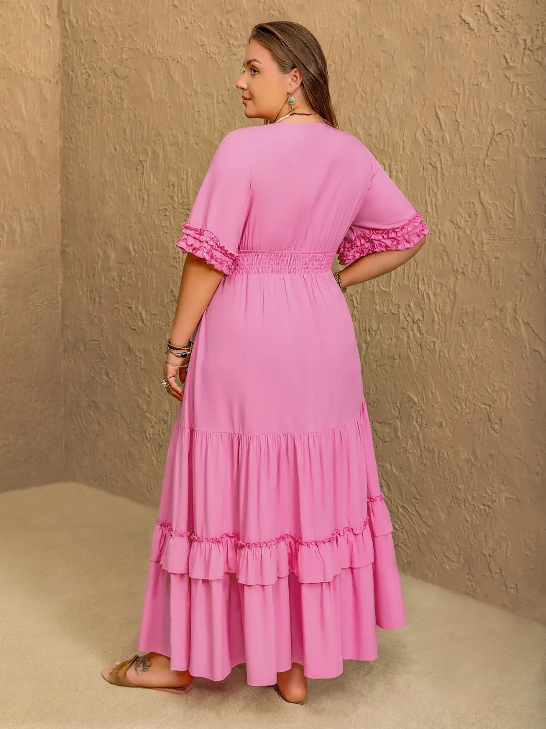 Plus Size V-Neck Half Sleeve Maxi Dress - LoveNest Treasures