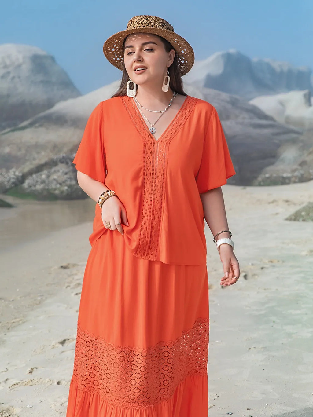 Plus Size V-Neck Flutter Sleeve Maxi Dress - LoveNest Treasures