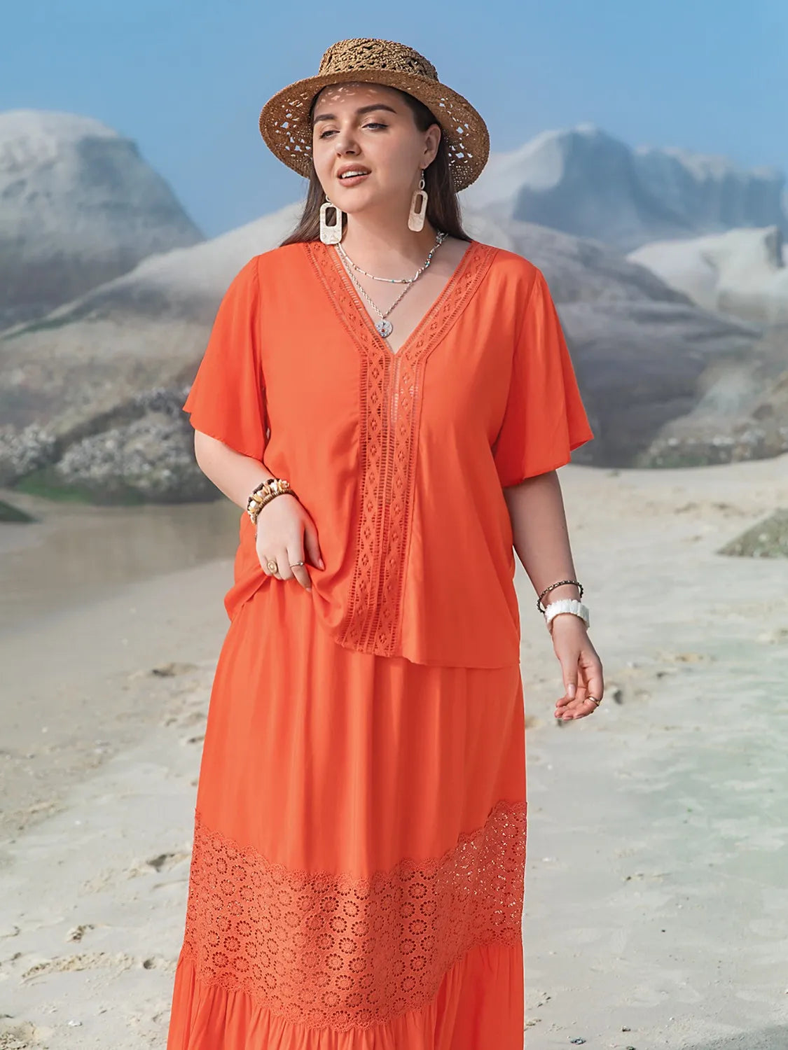 Plus Size V-Neck Flutter Sleeve Maxi Dress - LoveNest Treasures
