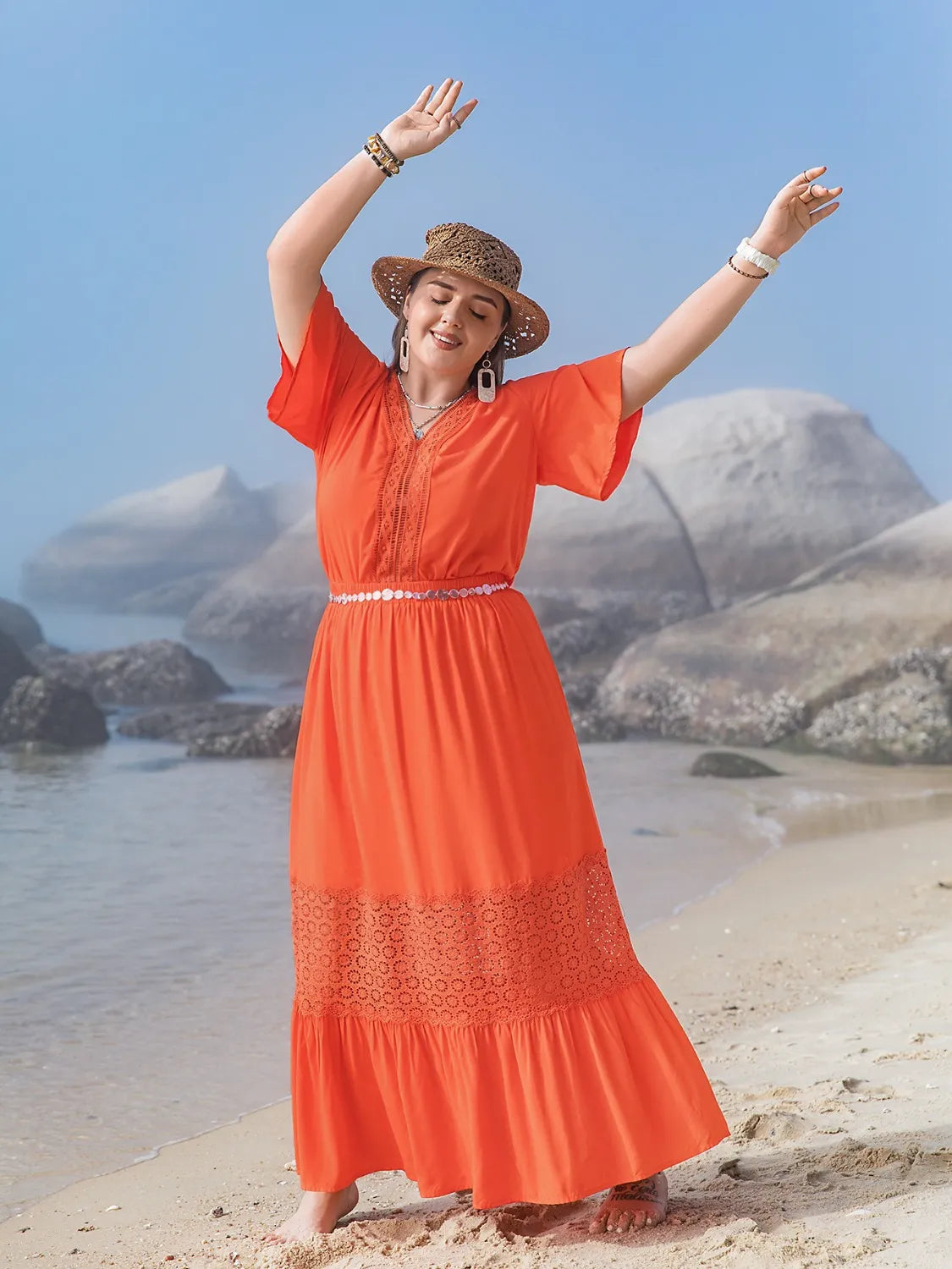 Plus Size V-Neck Flutter Sleeve Maxi Dress - LoveNest Treasures