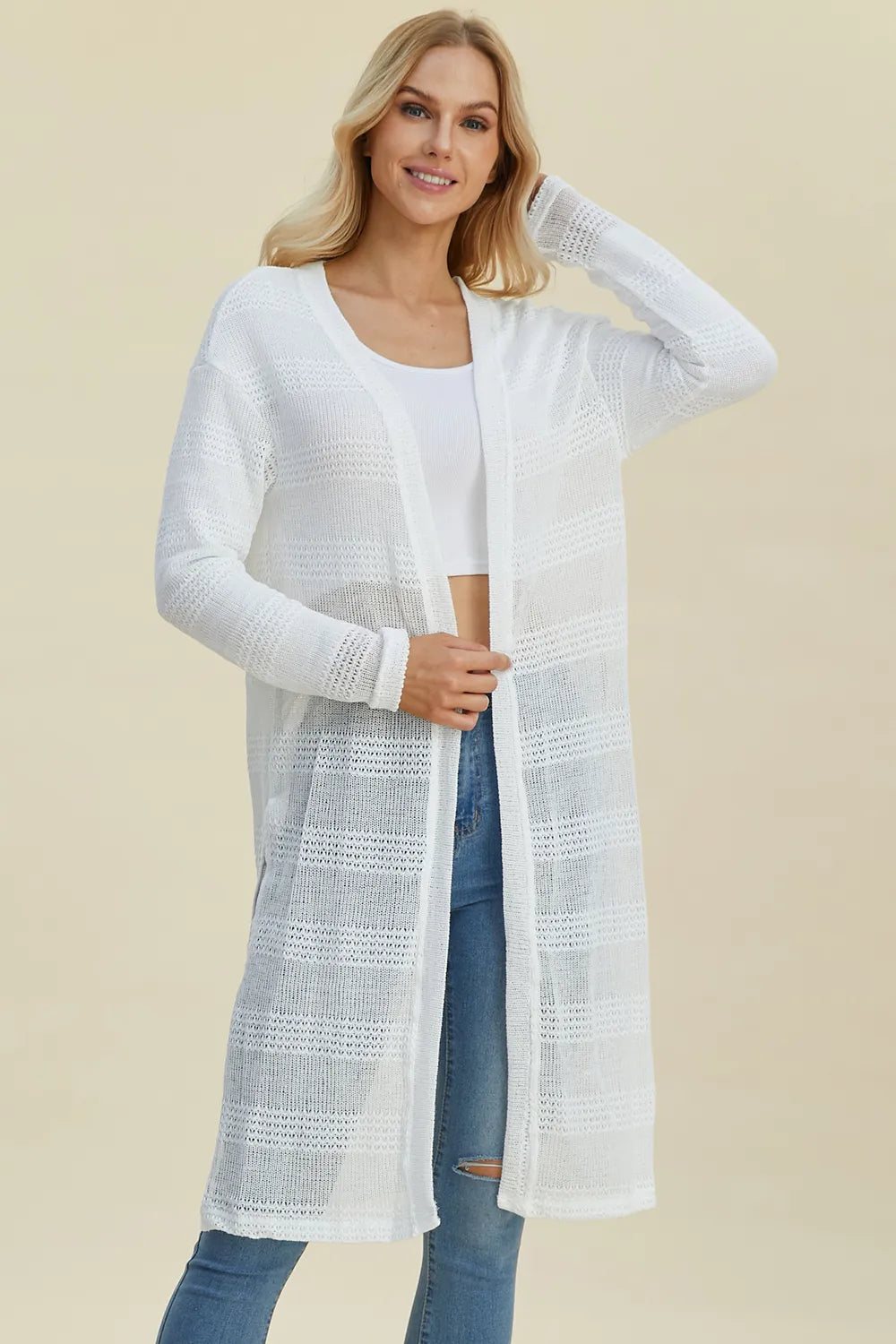 Double Take Full Size Open Front Longline Cardigan - LoveNest Treasures