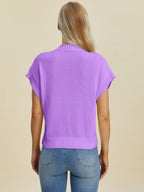 Double Take Full Size Mock Neck Short Sleeve Sweater - LoveNest Treasures