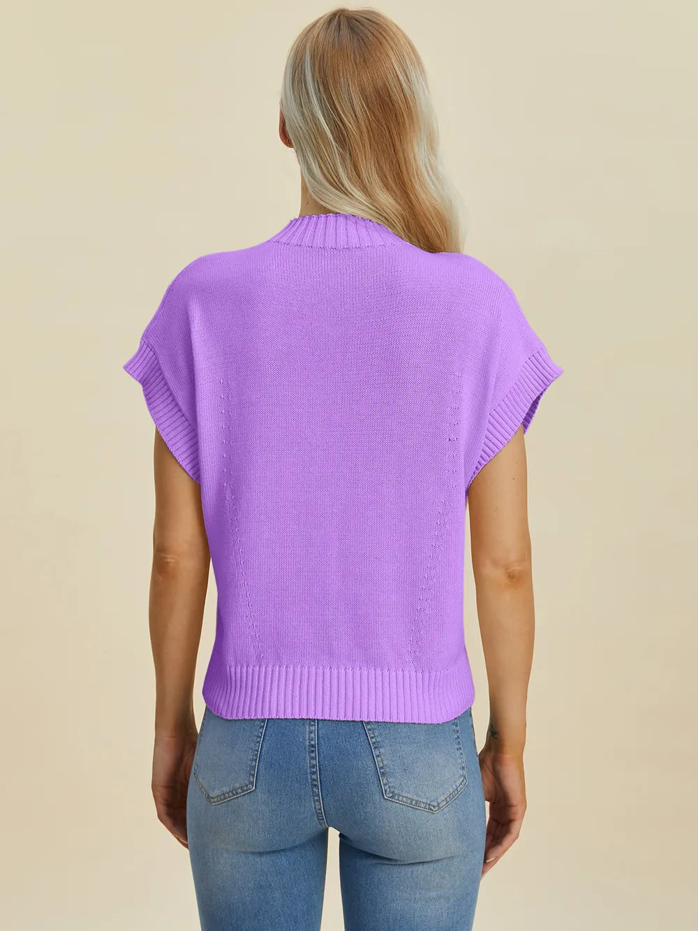 Double Take Full Size Mock Neck Short Sleeve Sweater - LoveNest Treasures