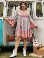 Plus Size Printed Long Sleeve Mini Dress - LoveNest Treasures