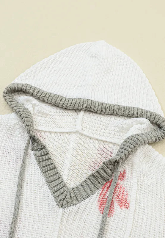 Drawstring Flower Hooded Knit Top - LoveNest Treasures