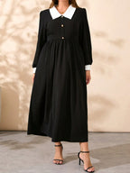 Plus Size Contrast Collared Neck Long Sleeve Midi Dress - LoveNest Treasures