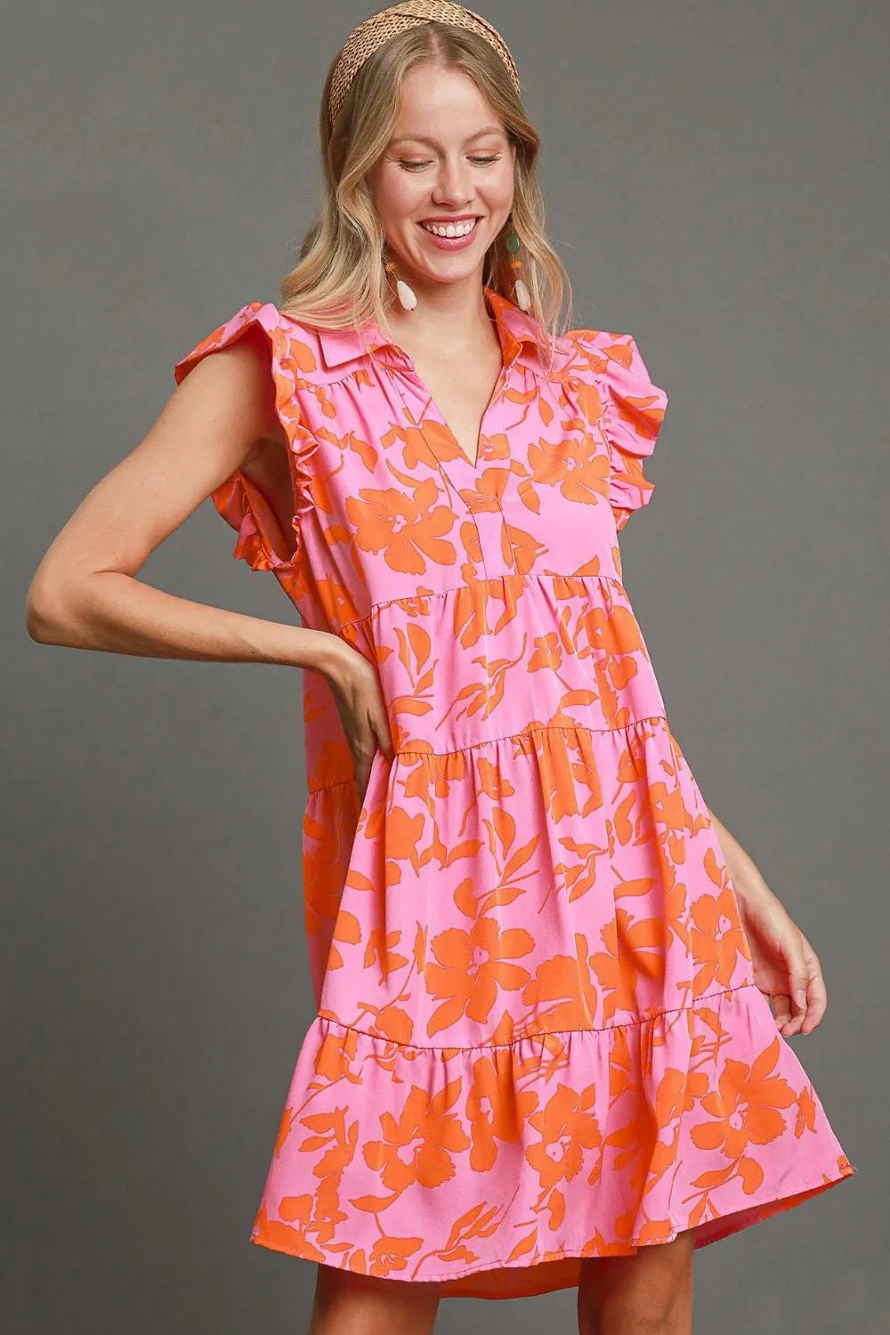 Umgee Full Size Floral Print Ruffle Cap Sleeve Tiered Dress Plus Size - LoveNest Treasures