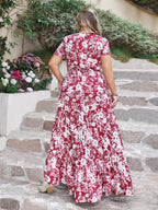 Plus Size Slit Printed V-Neck Maxi Dress - LoveNest Treasures