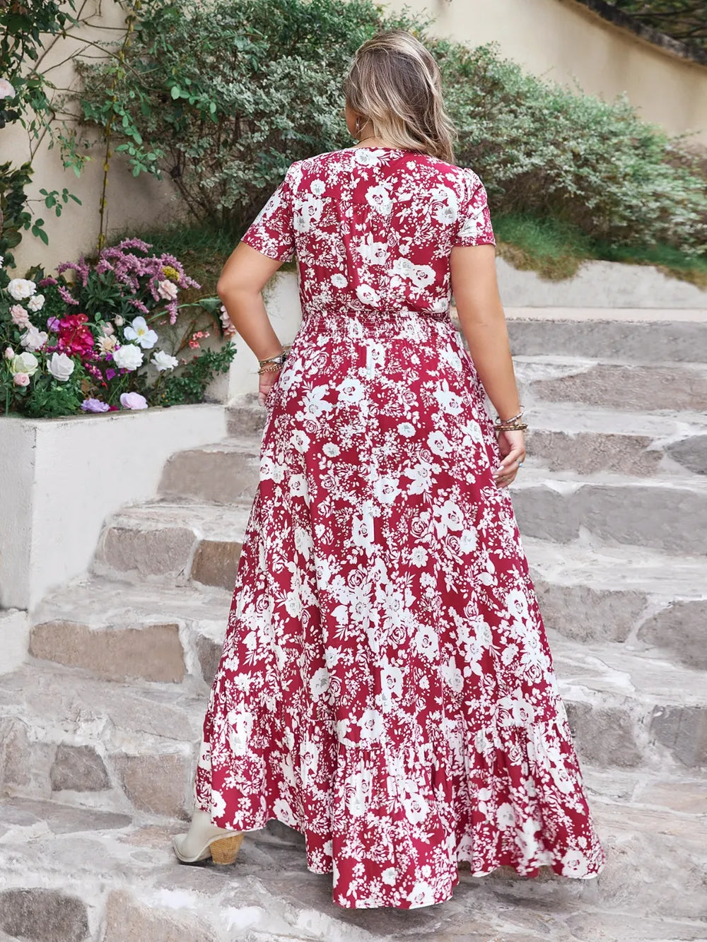 Plus Size Slit Printed V-Neck Maxi Dress - LoveNest Treasures