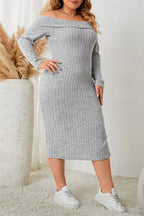 Honey Plus Size Square Neck Long Sleeve Slit Dress - LoveNest Treasures