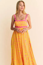 Davi & Dani Geo 2 Tone Printed Wavi Trim Tiered Maxi Dress - LoveNest Treasures