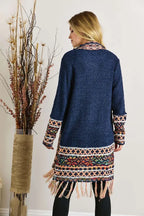 ADORA Full Size Fringe Hem Aztec Border Cardigan Plus Size - LoveNest Treasures