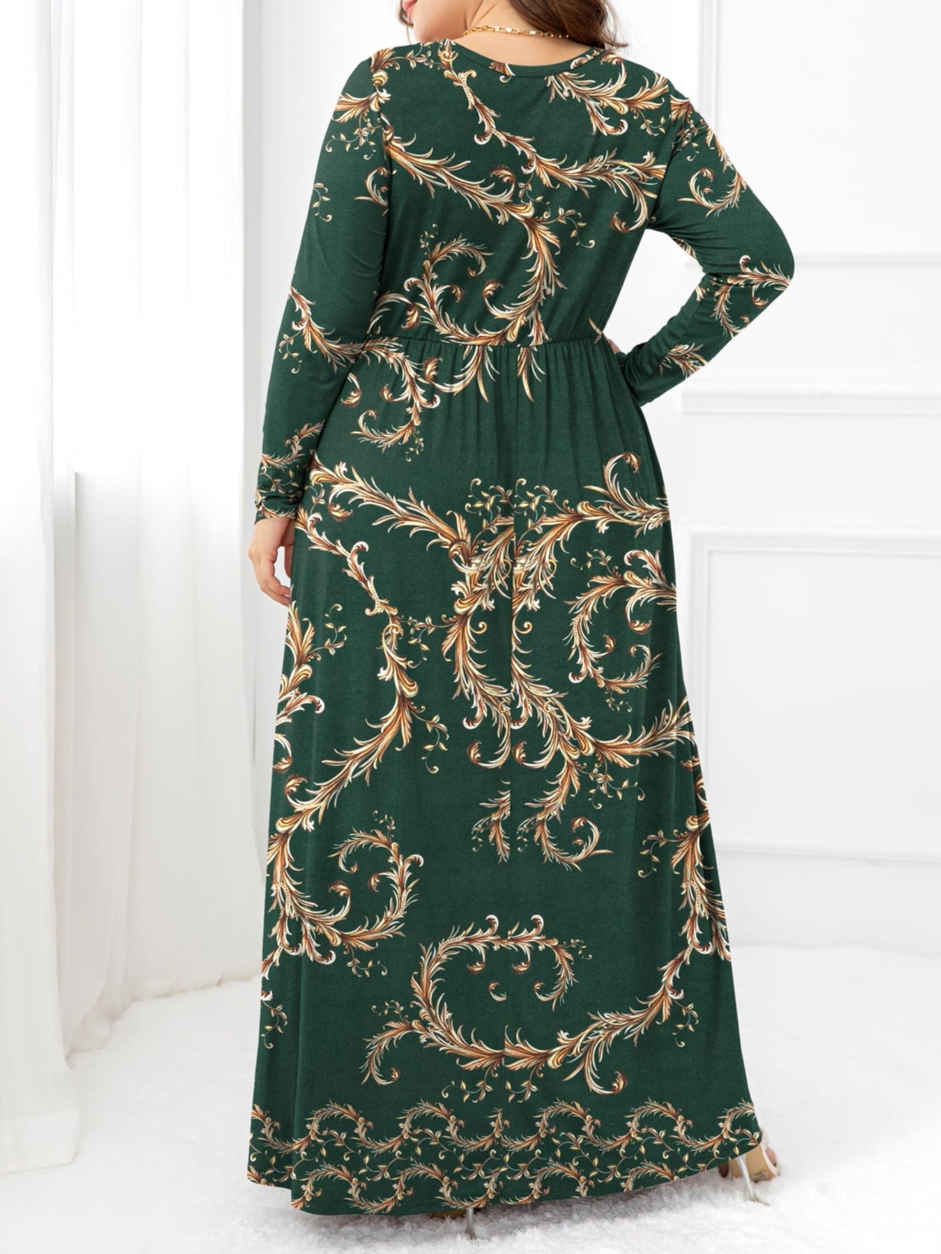 Plus Size Round Neck Maxi Dress with Pockets - LoveNest Treasures