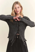 ADORA Distressed Edge Washed Sweater - LoveNest Treasures