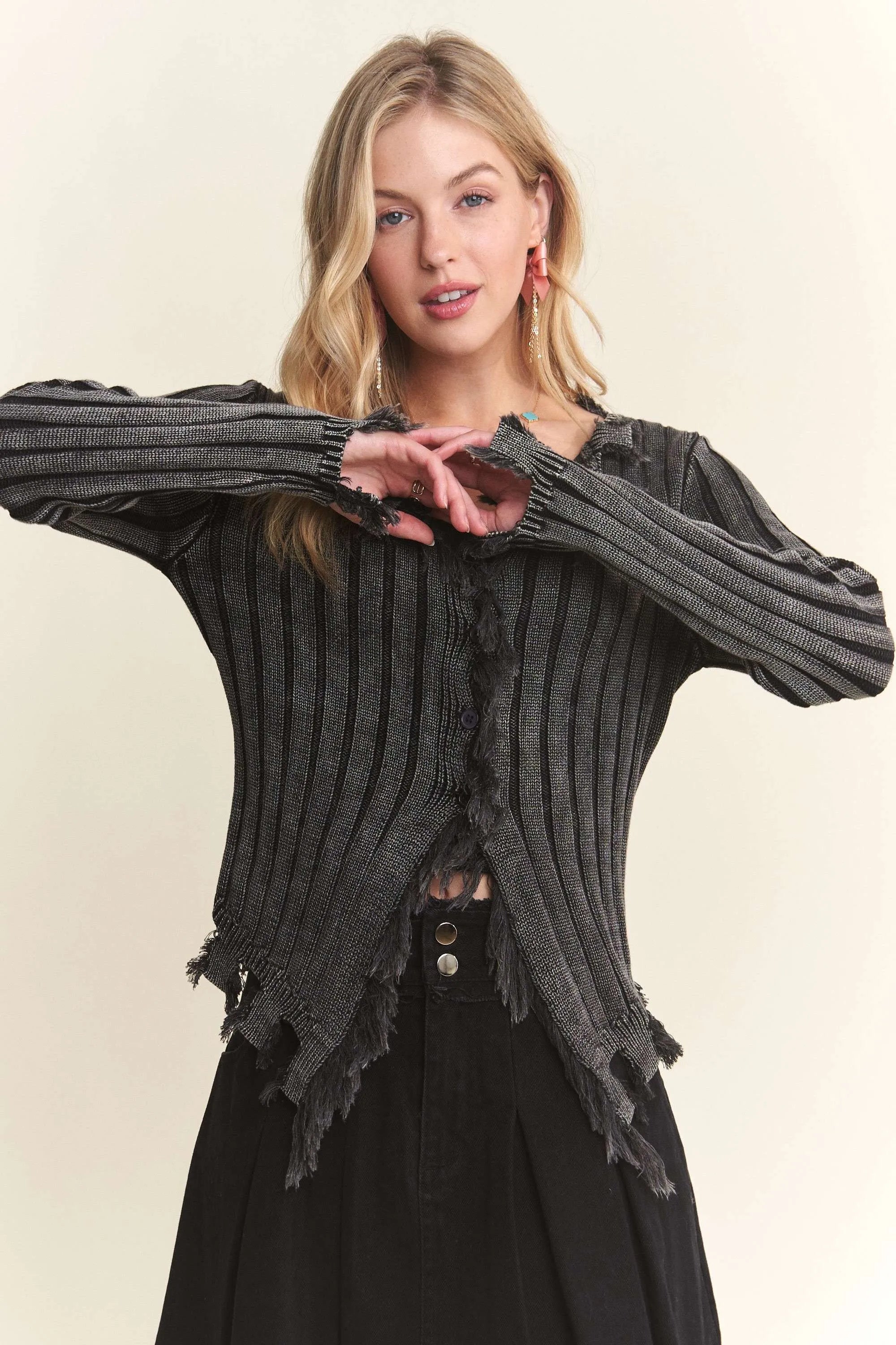 ADORA Distressed Edge Washed Sweater - LoveNest Treasures