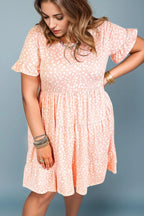 Plus Size Printed Round Neck Flounce Sleeve Mini Dress - LoveNest Treasures