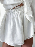 Full Size Button Up Balloon Sleeve Top and Shorts Set Plus Size - LoveNest Treasures