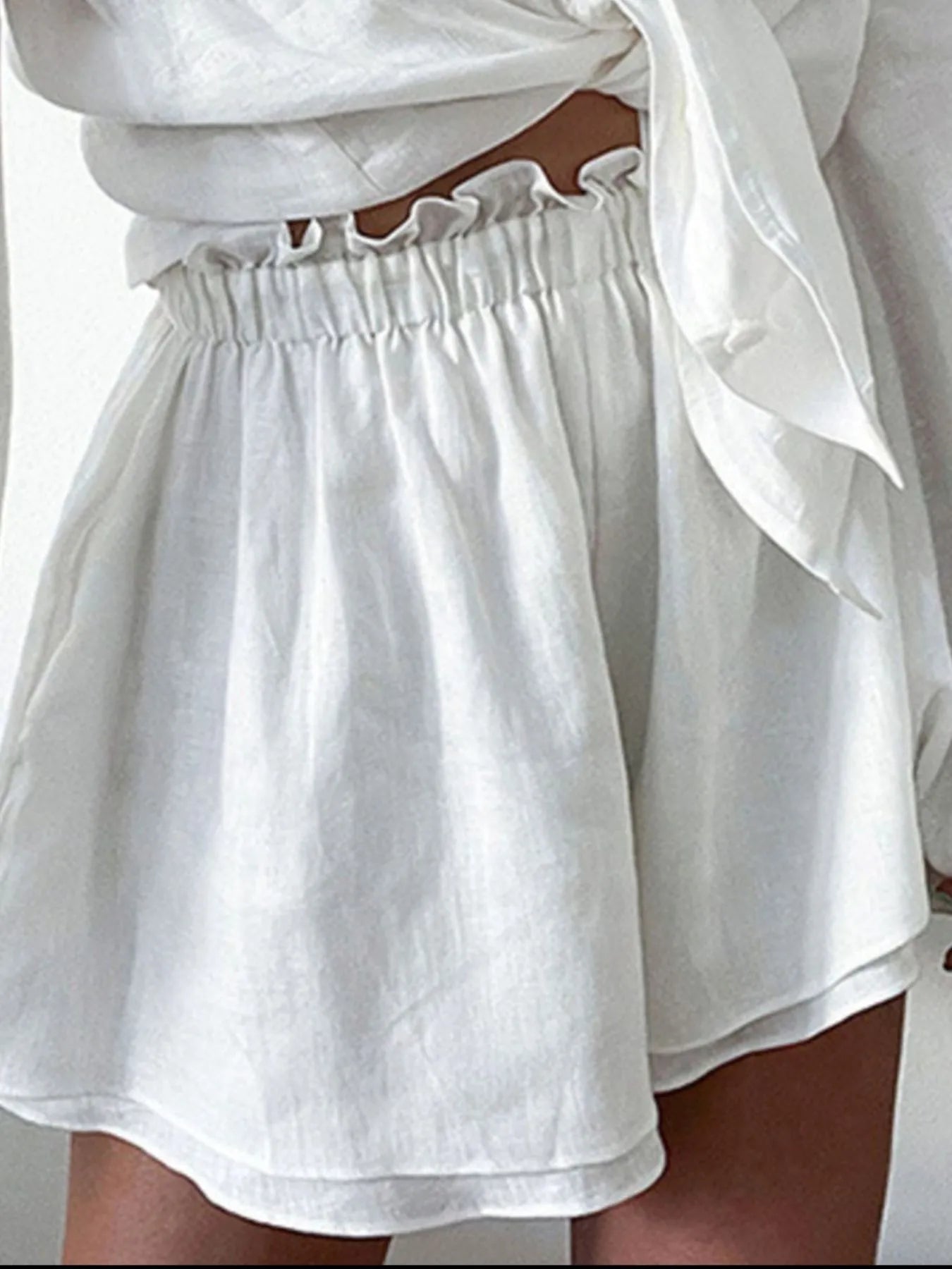 Full Size Button Up Balloon Sleeve Top and Shorts Set Plus Size - LoveNest Treasures